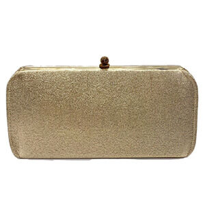 Vtg Gold Sparkly Evening Clutch Purse w/ Chain & Clasp 70's Glam Regency fashion